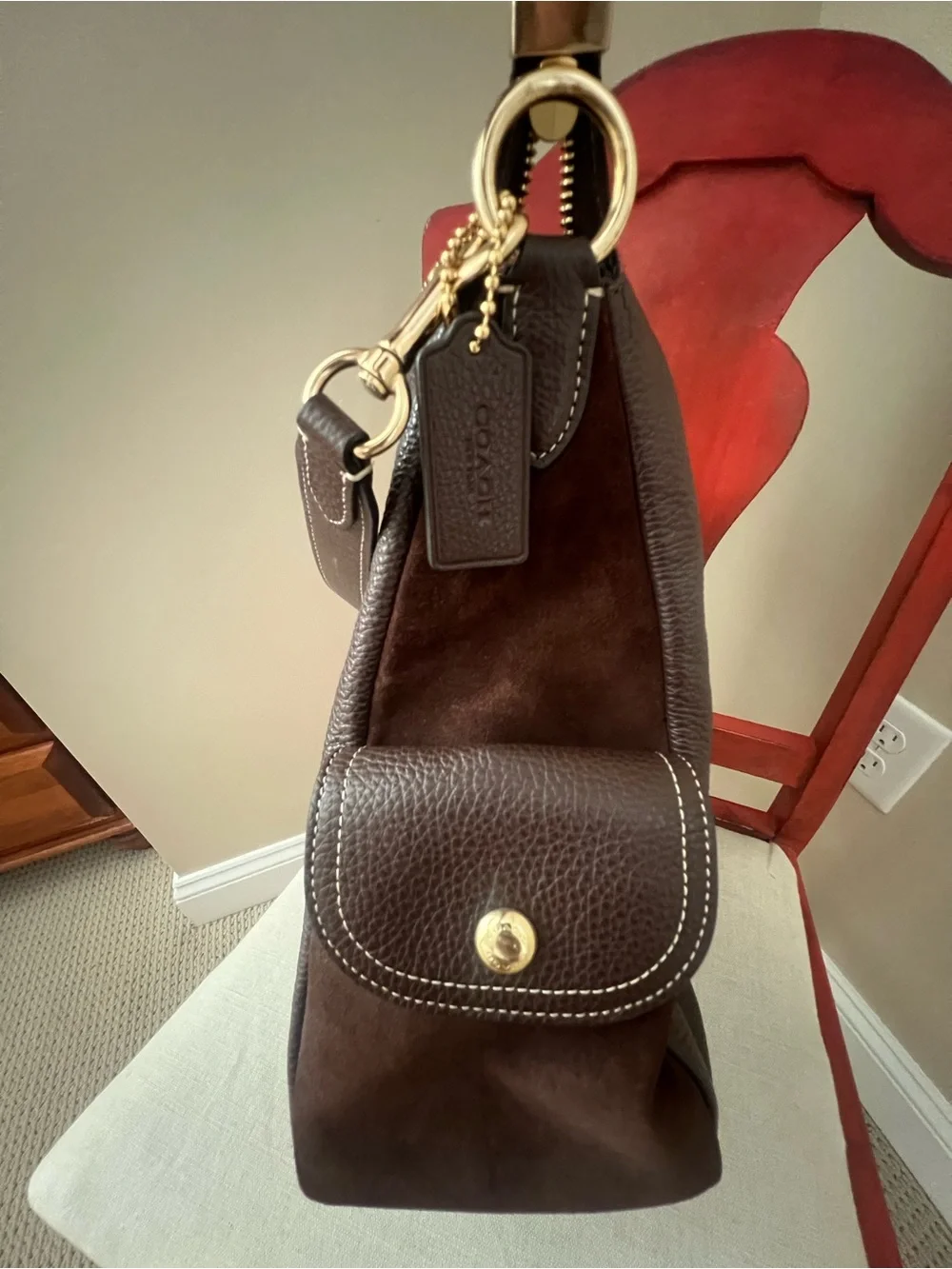 Dark Brown Leather Coach Bag with additional/original shoulder strap